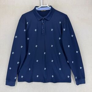 LOUIS CASTEL Mens Navy Blue Long Sleeve Polo Shirt All Over Pattern Size 110